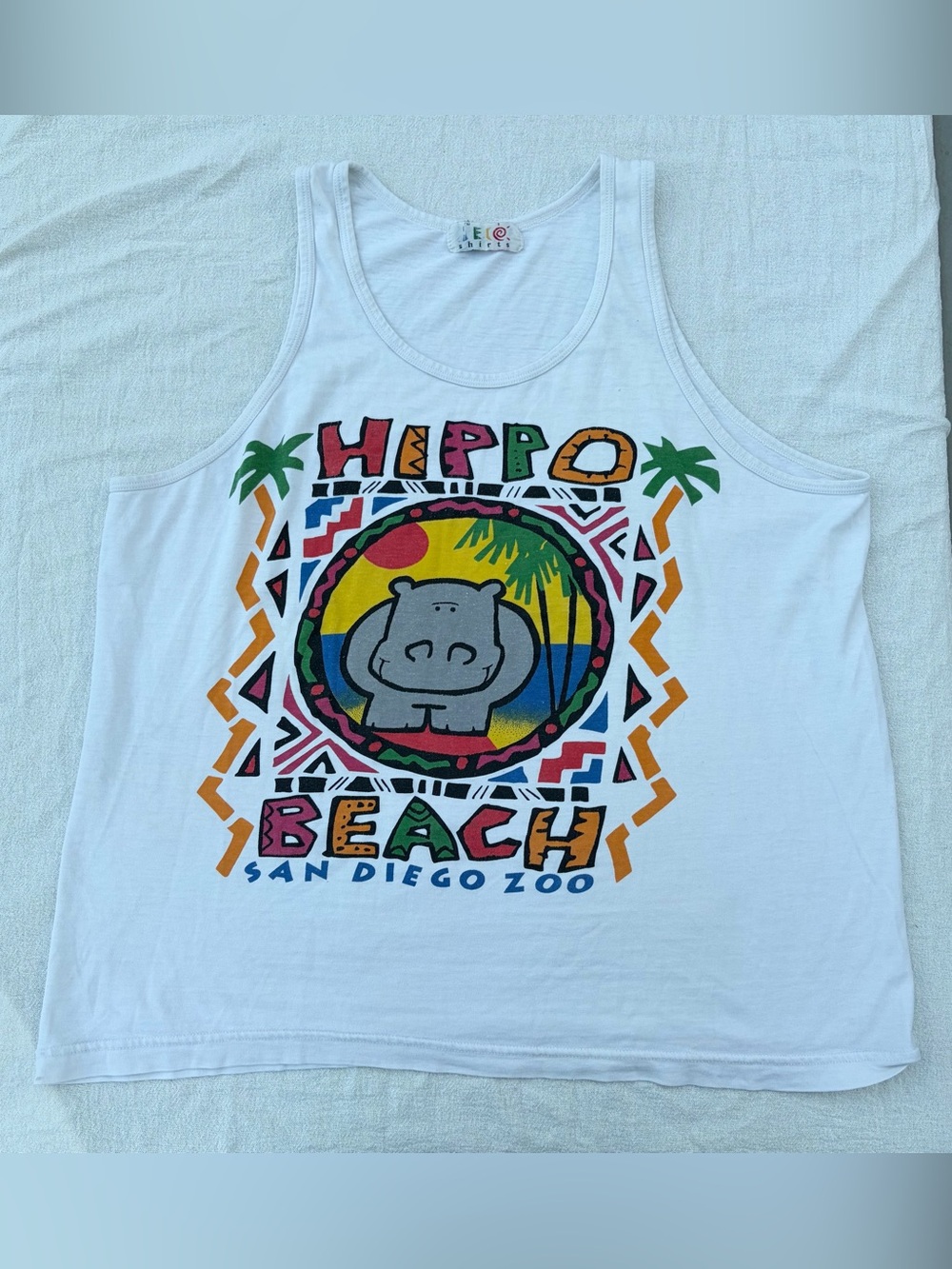 Vintage 90s Hippo Beach San Diego Zoo Graphic Tank, Retro Summer